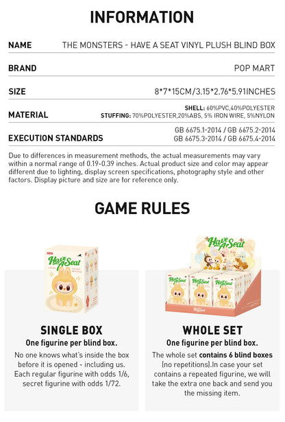 Pop Mart Labubu The Monsters Have a Seat Vinyl Plush Blind Box