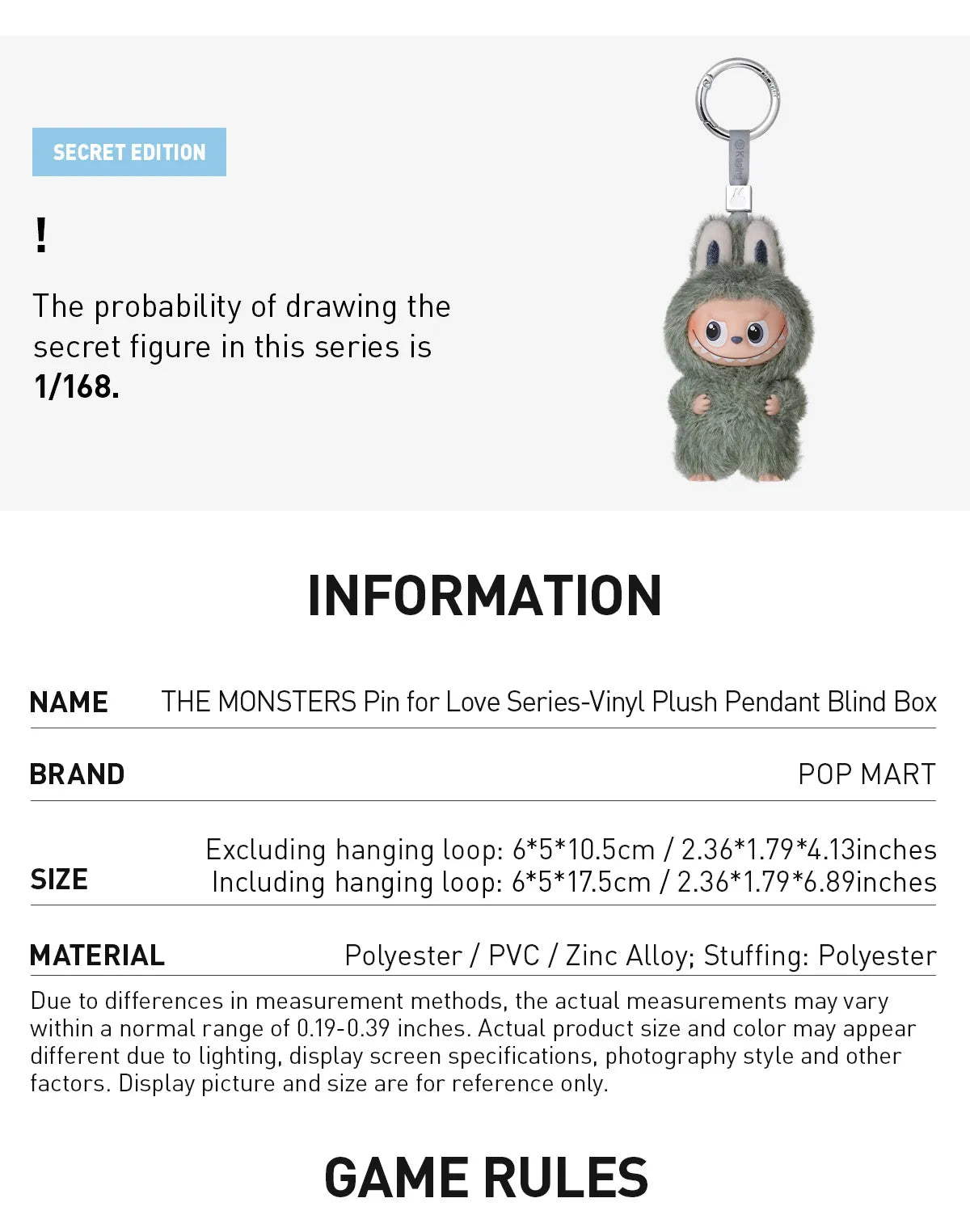 Pop Mart The Monsters Pin for Love Series Vinyl Plush Pendant Blind Box (N-Z)