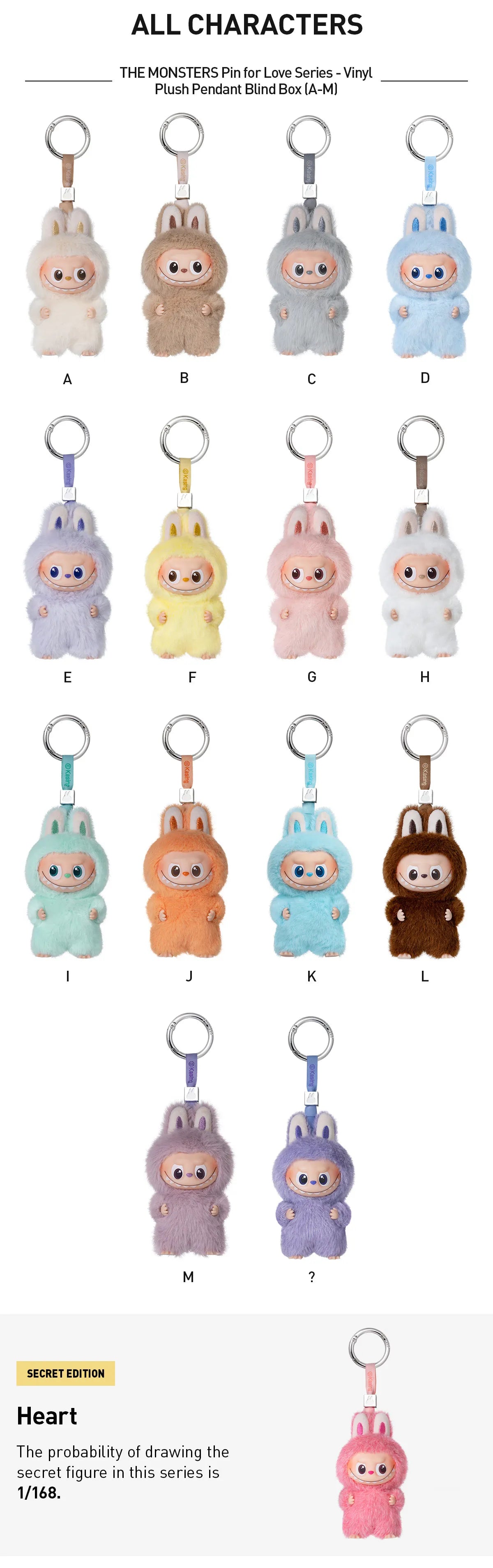 Pop Mart The Monsters Pin for Love Series Vinyl Plush Pendant Blind Box (N-Z)