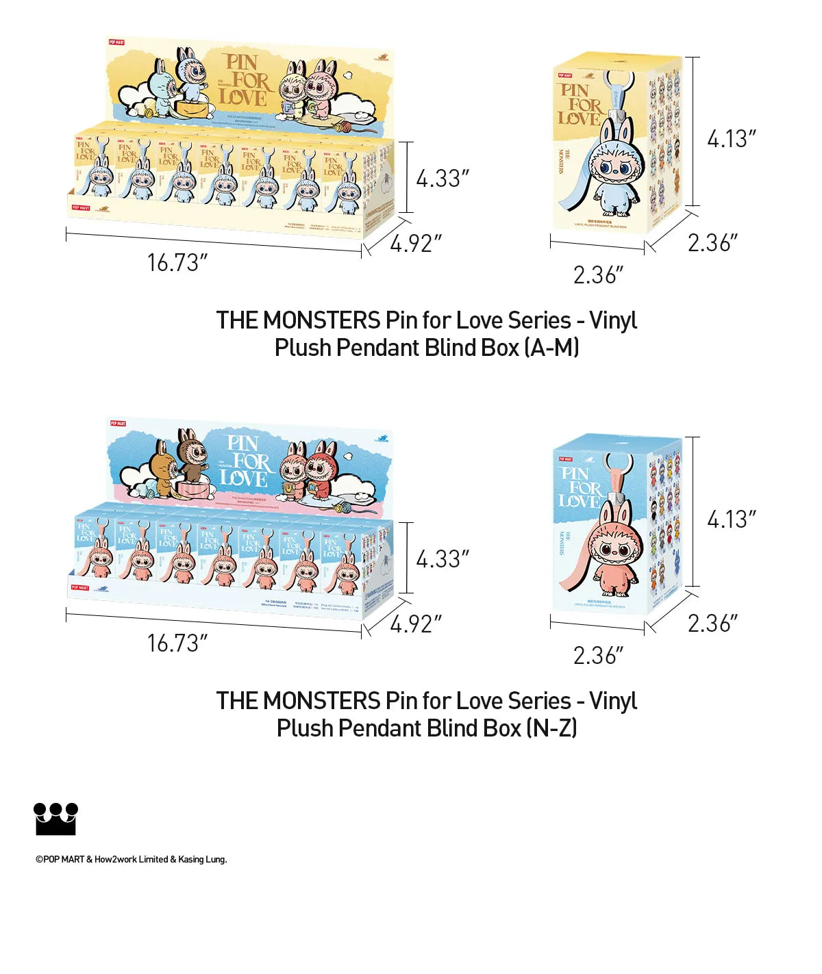 Pop Mart The Monsters Pin for Love Series Vinyl Plush Pendant Blind Box (N-Z)